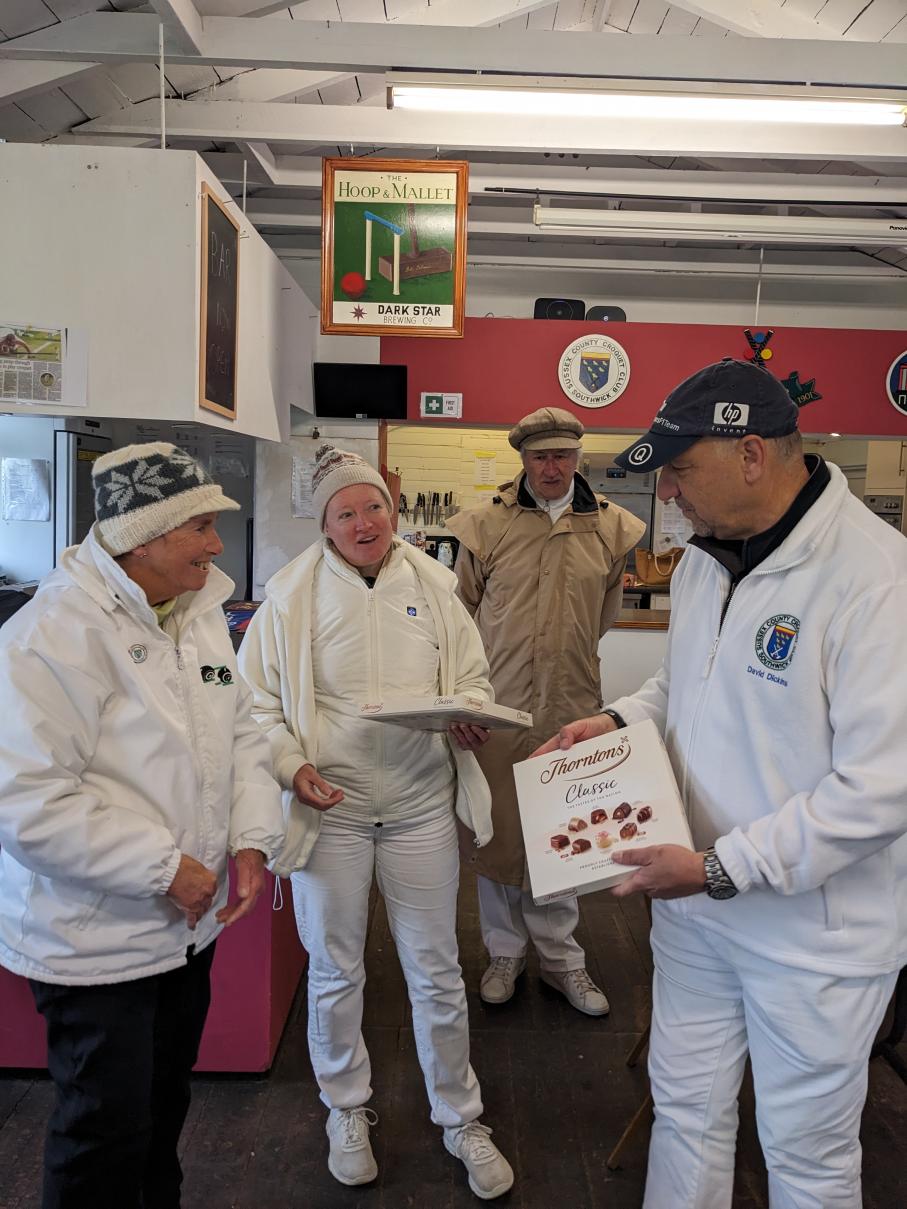 AC alternate stroke doubles 26th April: Division winners Gabrielle and David with Manager Frances